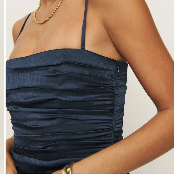 Reformation Zeya Satin Dress Blue - Size 4 - Picture 2 of 5